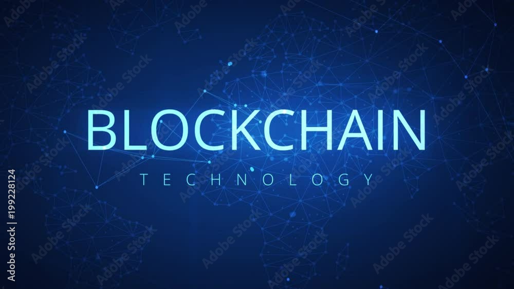 Poster loopable blockchain technology network futuristic hud abstract background with peer to peer net. glo