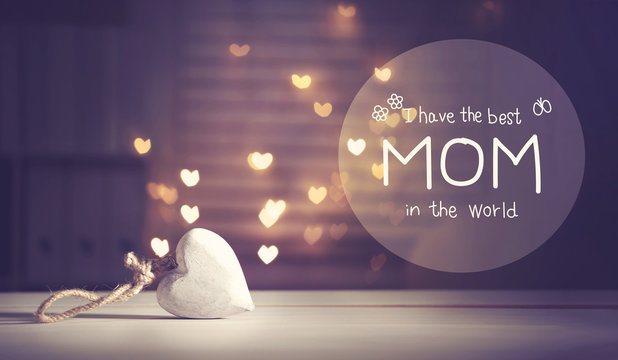 Mother's Day message with a white heart with heart shaped lights