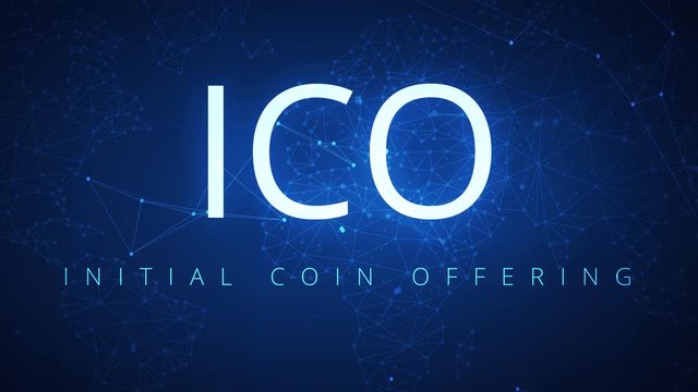 Loopable ICO initial coin offering blockchain technology network futuristic hud background. Global cryptocurrency ICO blockchain business banner concept. 4K seamless loop video footage animation