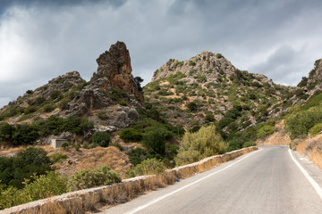 Empty road and hill, Crete, Greece