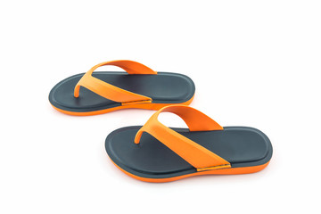 Colorful of Sandals shoes. Orange and black Colors flip flops.
