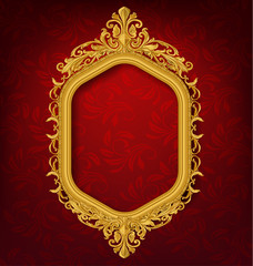 Gold vintage picture frame on wall
