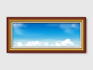 panoramic sky view in gold vintage frame 