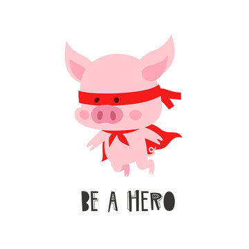 Cute pig in the costume of a hero