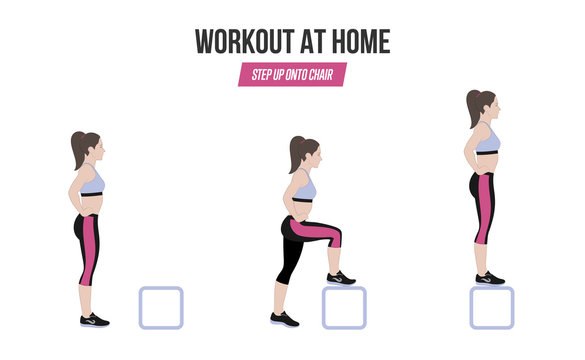 Sport exercises. Exercise at home. Step Up onto chiar Illustration of an active lifestyle.
