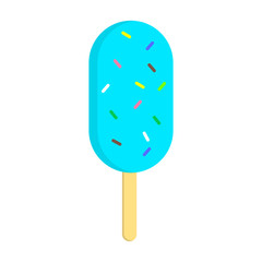 Ice cream delicious sweet frozen dessert. Fruit, chocolate creamy delicacy, in glaze, with fruit juice. Flat vector cartoon illustration. Objects isolated on a white background.