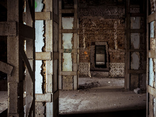 Fototapeta na wymiar inside of the abandoned building with columns