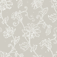 Sketchy drawing floral seamless pattern