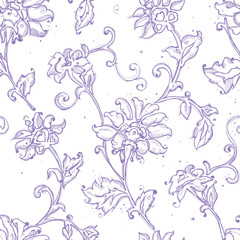 Sketchy drawing floral seamless pattern