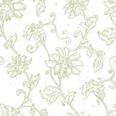 Sketchy drawing floral seamless pattern