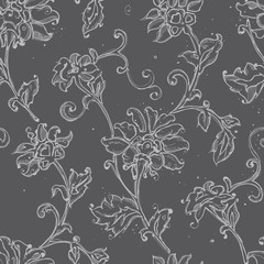 Sketchy drawing floral seamless pattern