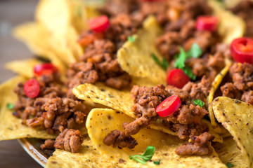 Nachos chips and ground beef