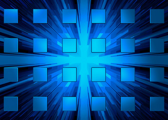 3d rendering. Abstract modern futuristic high blue cube throughing from the wall background.