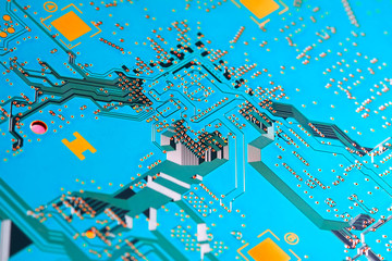 Electronic circuit board close up.