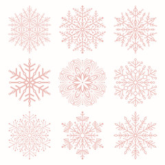 Set of vector snowflakes. Pink winter ornaments. Snowflakes collection. Snowflakes for backgrounds and designs