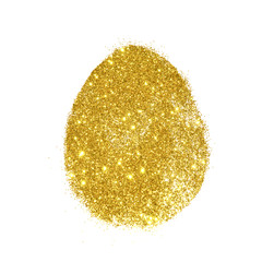 Easter egg of gold glitter on white background, holiday decoration