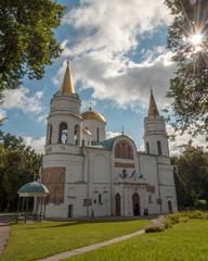 Fototapeta na wymiar Transfiguration Cathedral in Chernigov, Ukraine. Famous landmark and example of Old Russian architecture. Built in XI century. Located in city park.