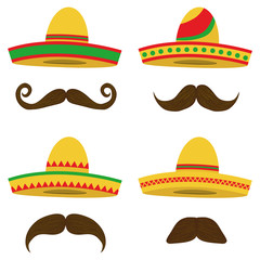 Sombrero, Mexican Sobrero set with a mustache. Mexican headdress.