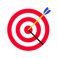 Target with arrow in the bull eye with heavy shadow on it. Goal achieving symbol icon sign vector illustration isolated on white background