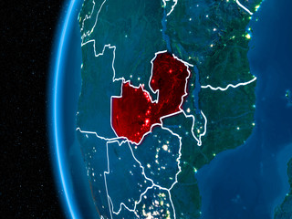 Zambia on Earth at night