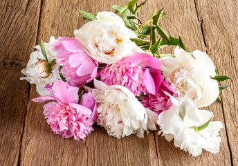 Colored peonies on table