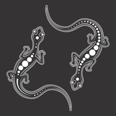 Obraz premium Jaszczurka wektor. Aborygeńska ilustracja jaszczurki, czarno-biała sztuka jaszczurki.