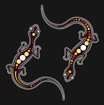Vector lizard. Aboriginal art lizard illustration 