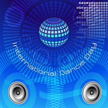 International Dance Day. Blue mirror ball, sound dynamics