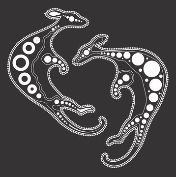 Aboriginal art kangaroo illustration. Vector black and white kangaroo