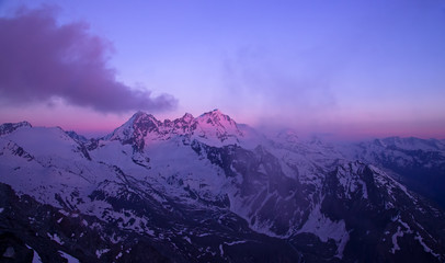 Gran Paradiso peak (4061m) in Italy Alps, sunset scene