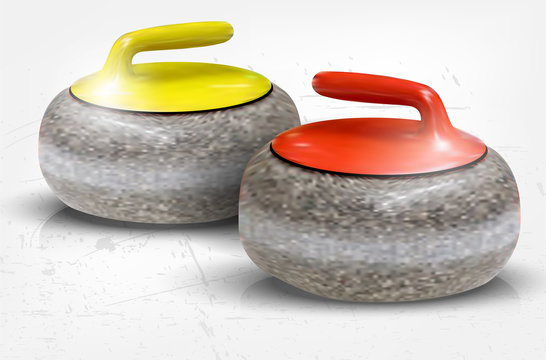 Realistic illustration of curling stones on ice