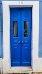 Blue door of the typical portuguese house. Lisbon.