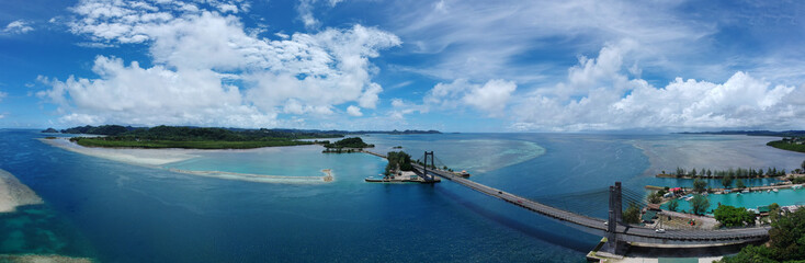 Palau Koror Bridge Micronesia, areal view coral beach - obrazy, fototapety, plakaty