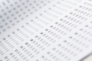 Test score sheet with answers