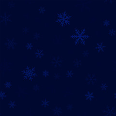 Fototapeta na wymiar Transparent snowflakes seamless pattern on dark blue Christmas background. Chaotic scattered transparent snowflakes. Majestic Christmas creative pattern. Vector illustration.