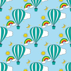 Seamless pattern with air balloons in the sky