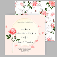 Save the date card, wedding invitation, greeting card with beautiful roses flowers and letters
