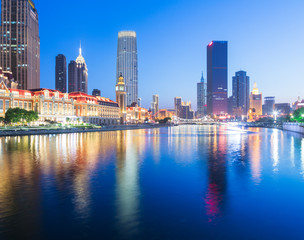 Fototapeta na wymiar illuminated Haihe river scenery,Tianjin,China.
