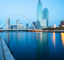 illuminated Haihe river scenery,Tianjin,China.
