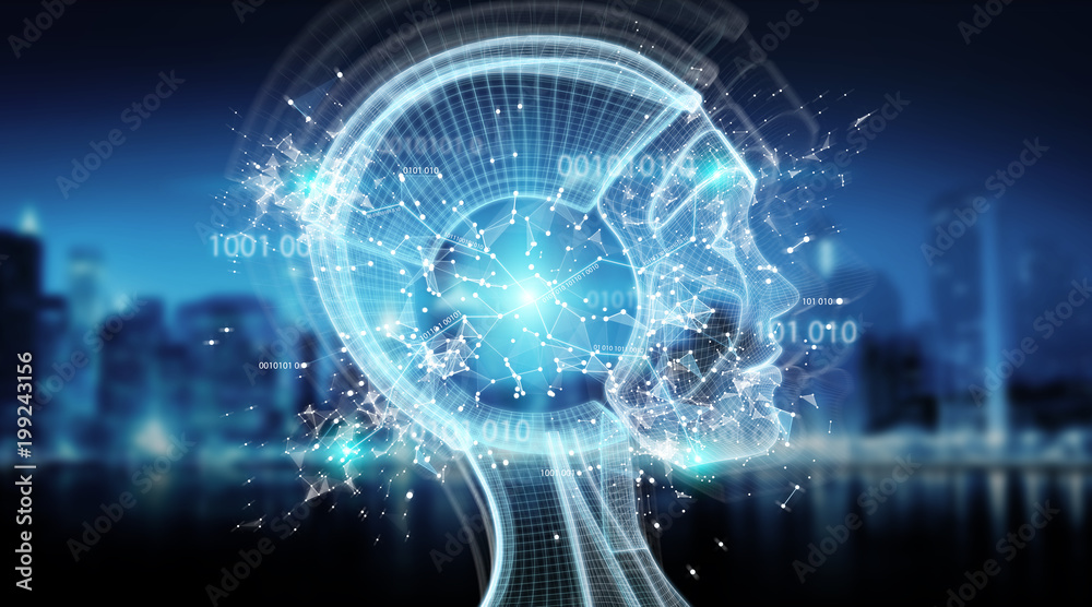 Fototapete digital artificial intelligence cyborg interface 3d rendering