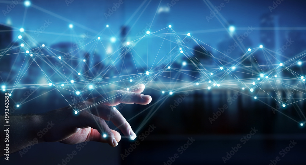 Leinwandbilder businessman using flying network connection 3d rendering