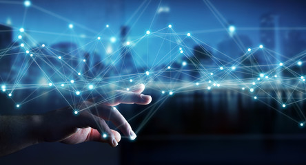 Businessman using flying network connection 3D rendering