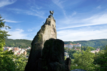 Deer statue in spa town Karlovy Vary, West Bohemia, Czech republic.