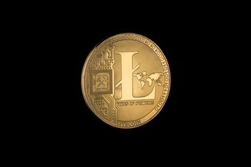 litecoin on black background with copy space. electronic money isolated