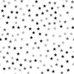 Black stars seamless pattern on white background. Beautiful endless random scattered black stars festive pattern. Modern creative chaotic decor. Vector abstract illustration.