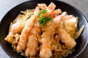 fried shrimps tempura on topped rice bowl