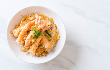fried shrimps tempura on topped rice bowl