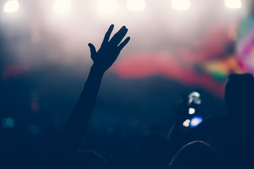 Obraz na płótnie Canvas Cheering crowd at concert enjoying music performance