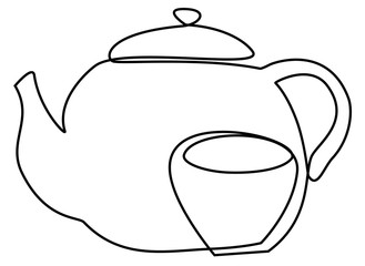 Tea set one line drawing concept
