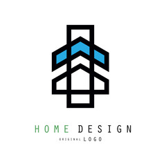 Original linear logo for house design company or business with abstract geometric shapes. Vector emblem for store with decor and home accessories